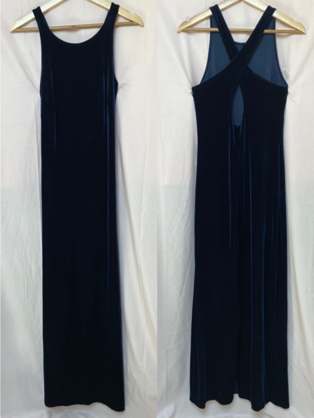 VTG 90s Laundry By Shelli Segal Blue Velvet Maxi Dress Size US 10P Formal Chic